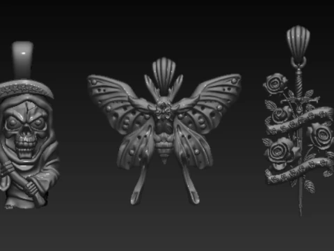 Royal Floral Skull Pendant 3D Print Model