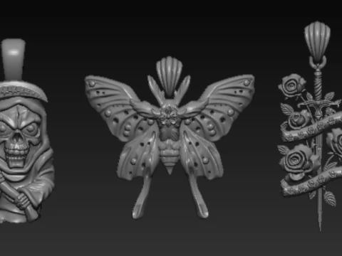 Royal Floral Skull Pendant 3D Print Model
