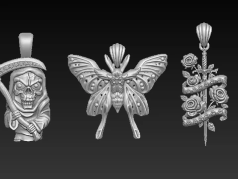 Royal Floral Skull Pendant 3D Print Model