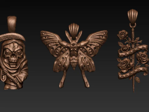 Royal Floral Skull Pendant 3D Print Model