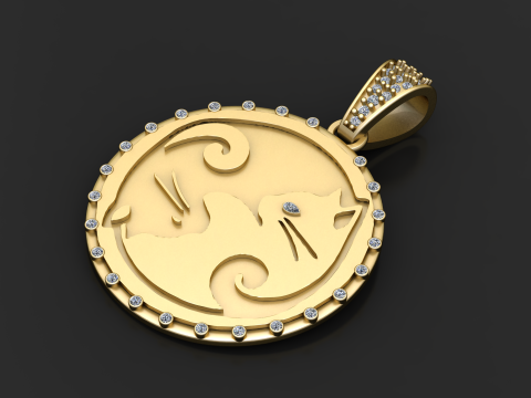 Liontin Emas Siluet Kucing Elegan Model Cetak 3D