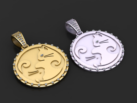 Елегантний золотий кулон із силуетом кота 3D Принт Модель