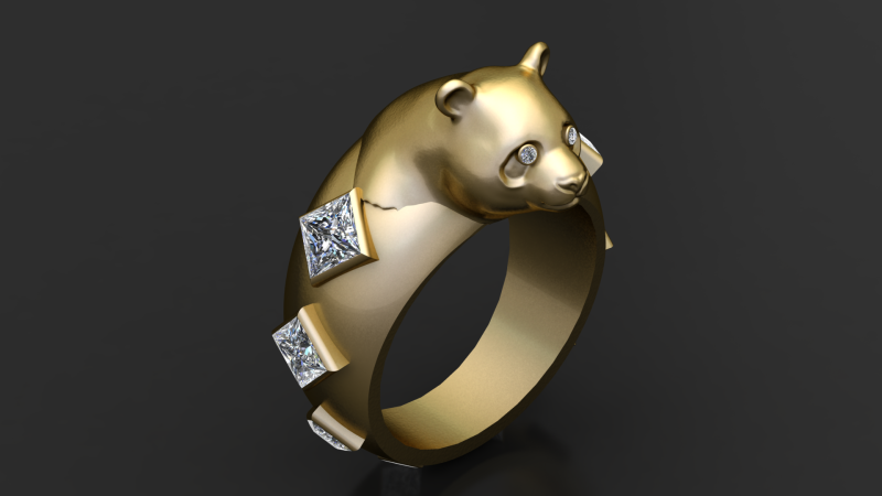 Anillo de diamantes con oso dorado Modelo de impresión 3D .c4d .max .obj .3ds .fbx .stl .blend 