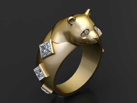 Gouden beer diamanten ring 3D printmodel