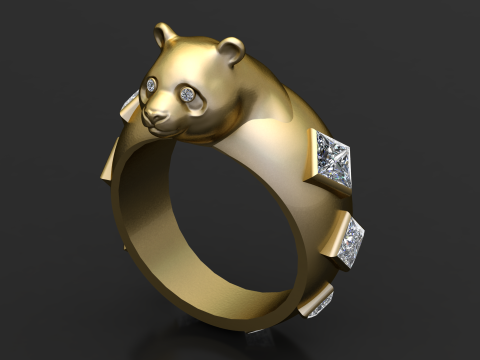 Anillo de diamantes con oso dorado Modelo de impresión 3D
