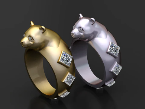 Golden Bear Diamond Ring 3D Print Model