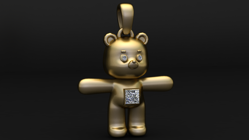 Cute Teddy Bear Gold Pendant 3D Print Model .c4d .max .obj .3ds .fbx .stl .blend