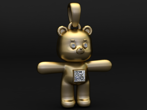 Liontin Emas Teddy Bear yang lucu Model Cetak 3D