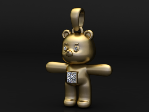 Sevimli Ayıcık Altın Kolye 3D Baskı Modeli