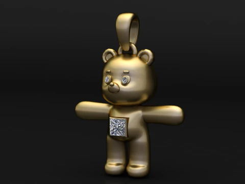 Cute Teddy Bear Gold Pendant 3D Print Model