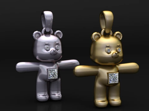 Cute Teddy Bear Gold Pendant 3D Print Model