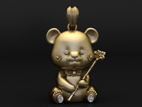 Floral Teddy Bear Gold Pendant 3D Print Model