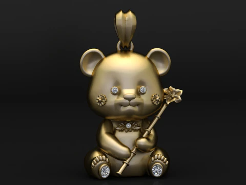 꽃무늬 테디베어 골드 펜던트 3D 프린트 모델