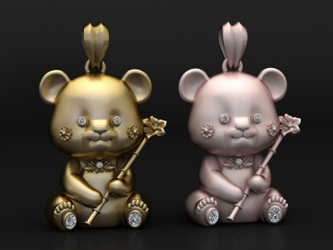 Floral Teddy Bear Gold Pendant 3D Print Model