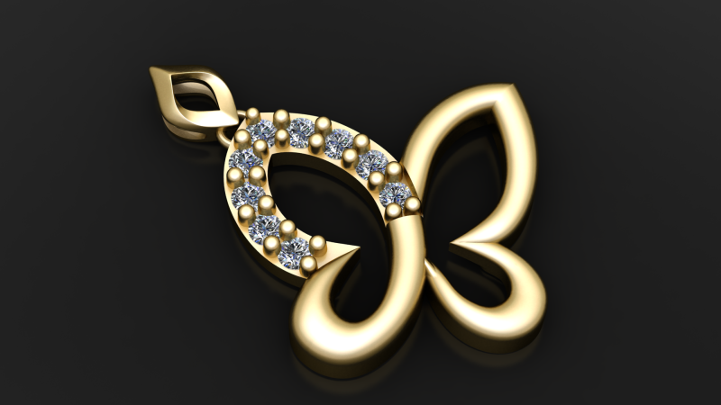 钻石蝴蝶金吊坠 3D 打印模型 .c4d .max .obj .3ds .fbx .stl .blend 