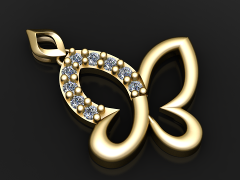 डायमंड बटरफ्लाई गोल्ड पेंडेंट 3D प्रिंट मॉडल