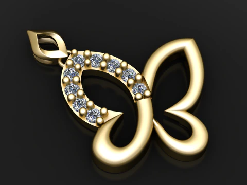 Pingente de ouro borboleta diamante Modelo de Impressão 3D
