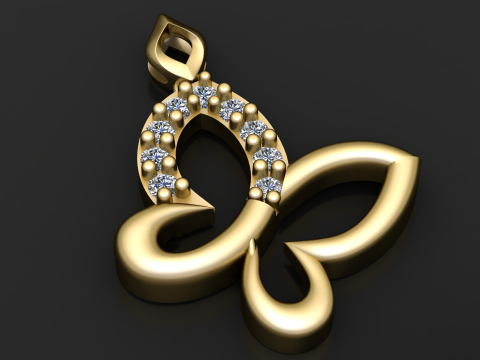 钻石蝴蝶金吊坠 3D 打印模型