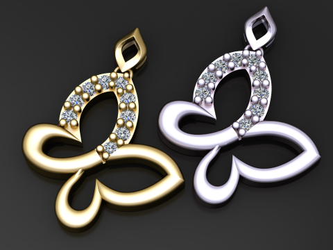钻石蝴蝶金吊坠 3D 打印模型