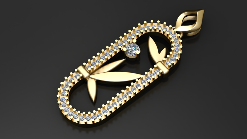 Liontin Emas Daun Berlian Model Cetak 3D .c4d .max .obj .3ds .fbx .stl .blend 