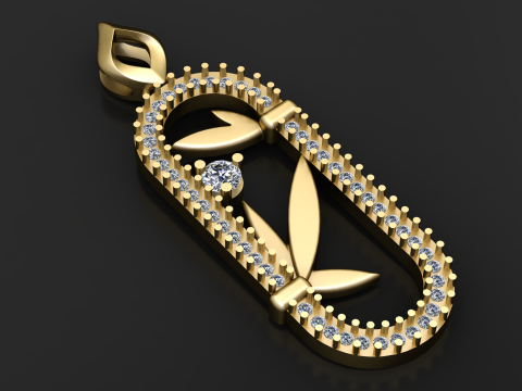 Liontin Emas Daun Berlian Model Cetak 3D