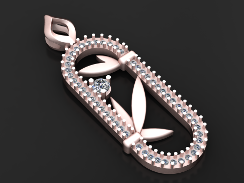 Liontin Emas Daun Berlian Model Cetak 3D