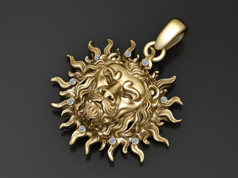 雄伟的狮子太阳吊坠 3D 打印模型