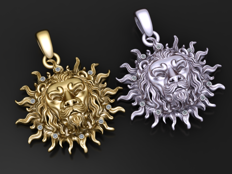 雄伟的狮子太阳吊坠 3D 打印模型