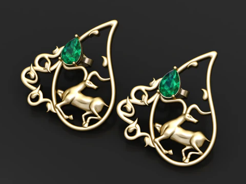 Emerald Deer Filigree Earrings 3D Print Model