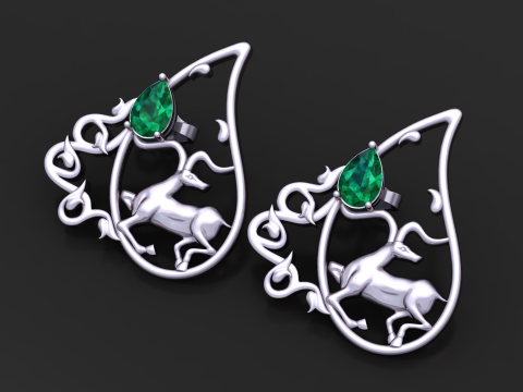 Smaragd-Hirsch-Filigran-Ohrringe 3D Druckmodell