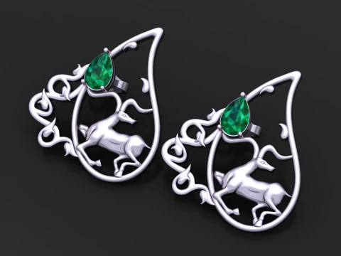 Emerald Deer Filigree Earrings 3D Print Model