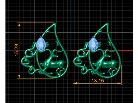 Emerald Deer Filigree Earrings 3D Print Model