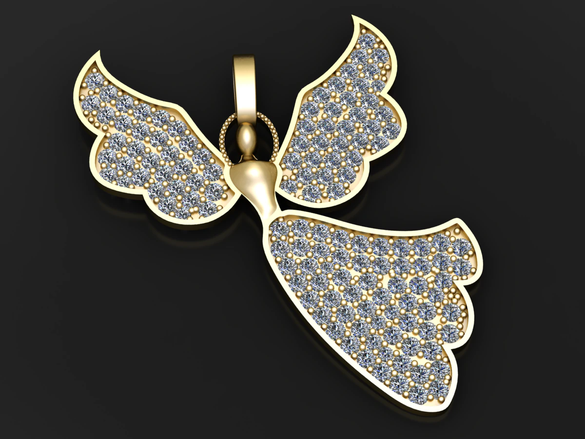 Diamond Angel Wing Pendant 3D Print Model .c4d .max .obj .3ds .fbx .stl .blend