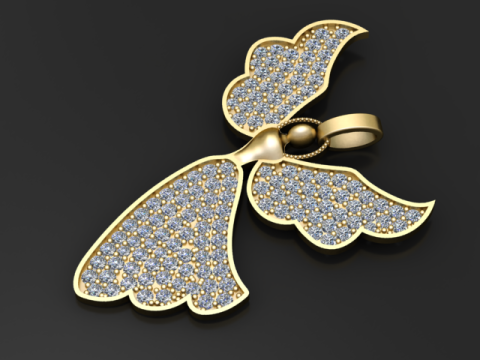 Liontin Sayap Malaikat Berlian Model Cetak 3D