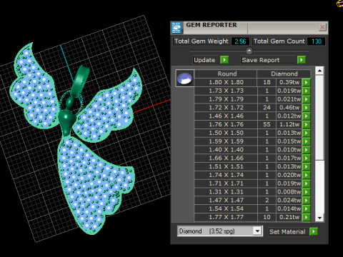 Liontin Sayap Malaikat Berlian Model Cetak 3D