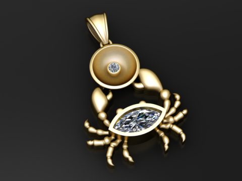 Liontin Kepiting Berlian Model Cetak 3D