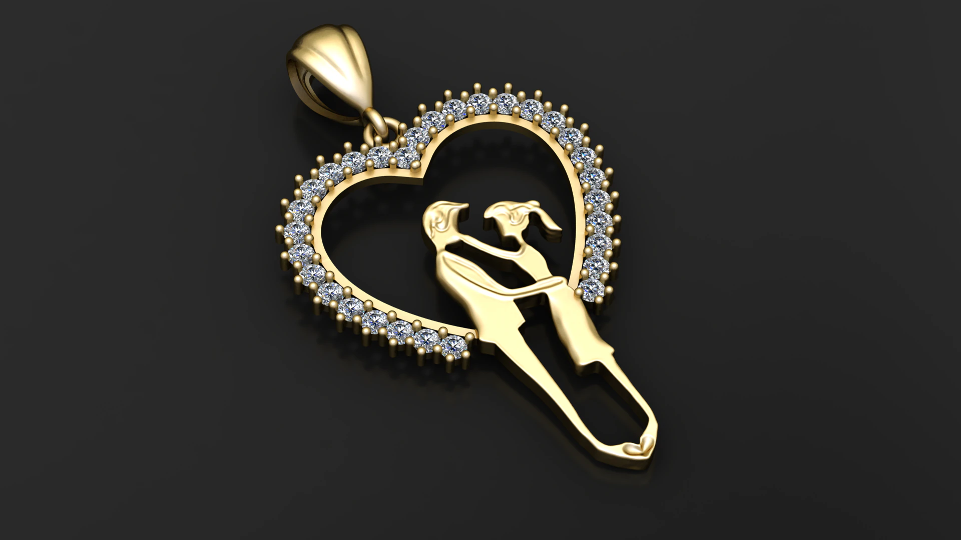 Romantic Couple Heart Pendant 3D Print Model .c4d .max .obj .3ds .fbx .stl .blend 