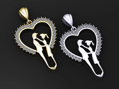 Romantic Couple Heart Pendant 3D Print Model