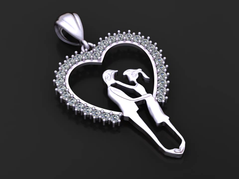 Romantic Couple Heart Pendant 3D Print Model
