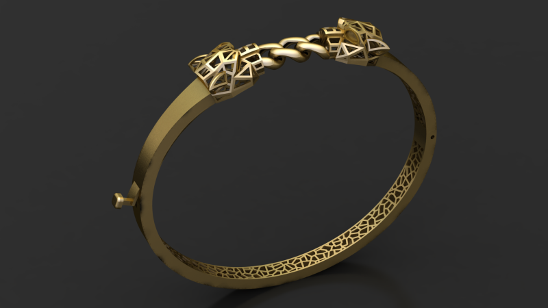 Geometric Chain-Link Gold Bangle 3D Print Model .c4d .max .obj .3ds .fbx .stl .blend
