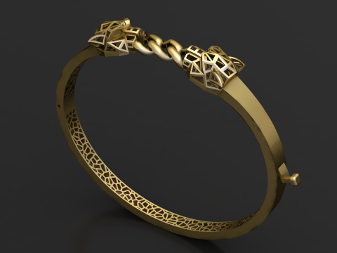 Geometric Chain-Link Gold Bangle 3D Print Model