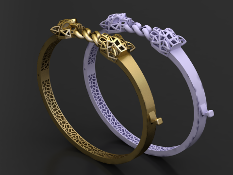 Geometric Chain-Link Gold Bangle 3D Print Model