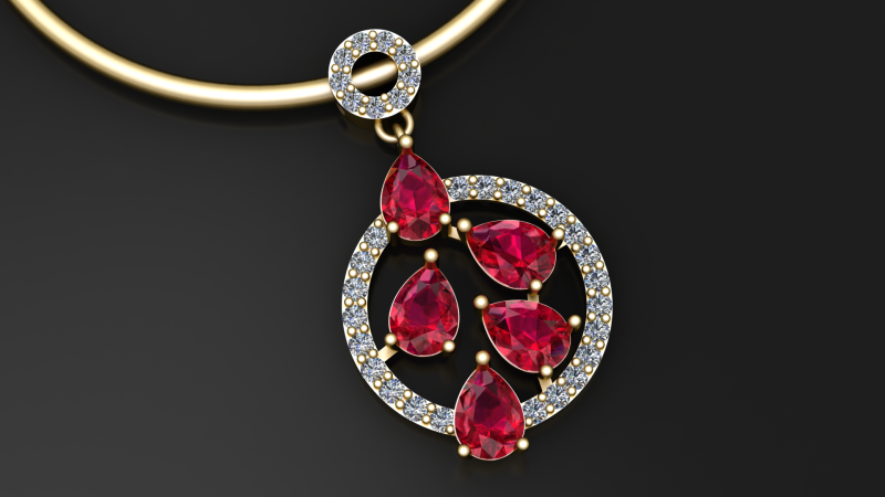 Ciondolo a forma di cerchio con goccia di rubino Modello di stampa 3D .c4d .max .obj .3ds .fbx .stl .blend