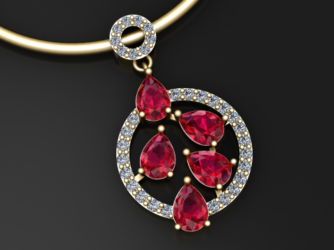 Liontin Lingkaran Jatuhkan Ruby Model Cetak 3D