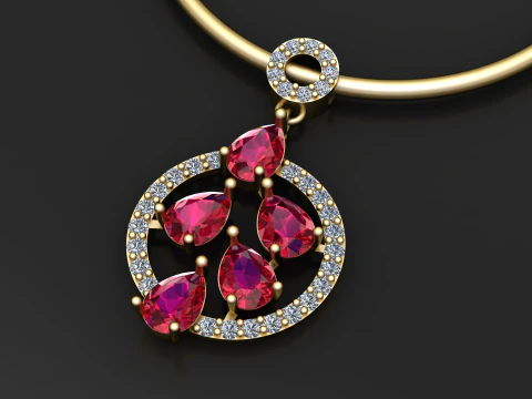 Ruby Drop Circle Pendant 3D Print Model