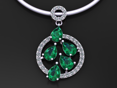 Ciondolo a forma di cerchio con goccia di rubino Modello di stampa 3D