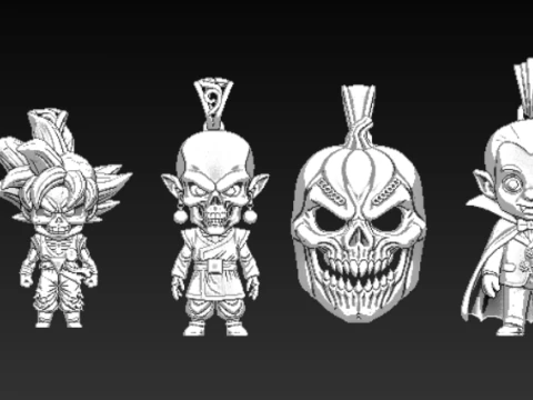 Demon Ram Skull Pendant Collection 3D Print Model