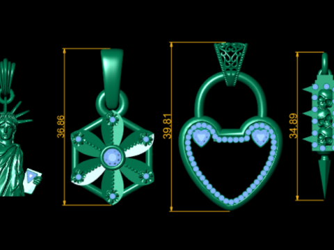 Coleção de pingentes de luxo Clover Diamond Modelo de Impressão 3D