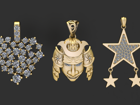 Pırlanta Küme Kalp Kolye Koleksiyonu 3D Baskı Modeli