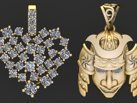 Coleção de pingente de coração com conjunto de diamantes Modelo de Impressão 3D